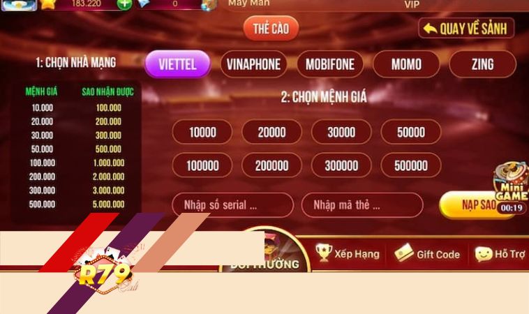 3 bước gửi tiền Red79 qua thẻ cào